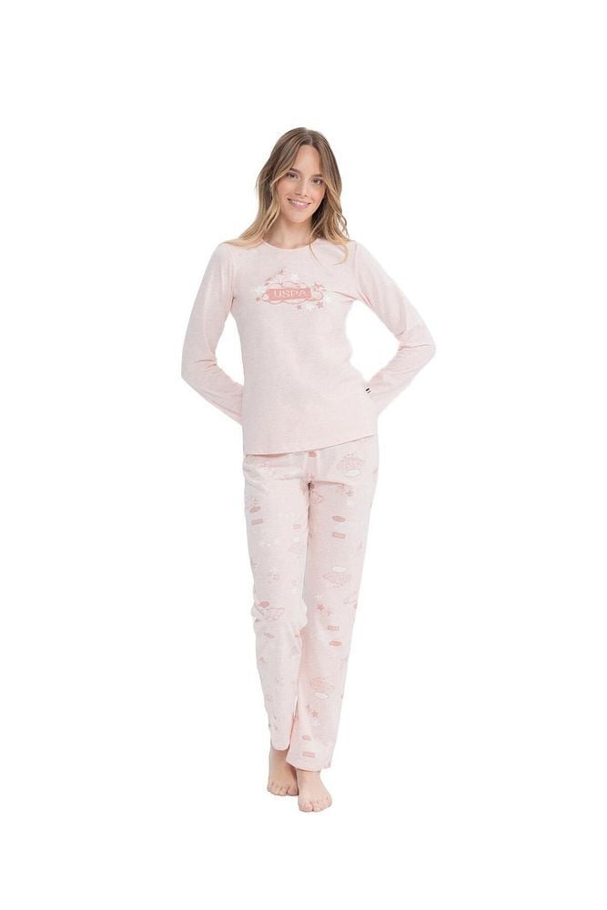 U.S. Polo Assn. Kadın Pembe Melanj Yuvarlak Yaka Pijama Takımı 025K.1ZET7.AG1.R.2OU.P2.KM11